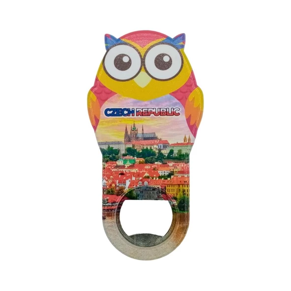 Çek Cumhuriyeti Temalı Baykuş Magnet Kapak Açacak ürün görseli