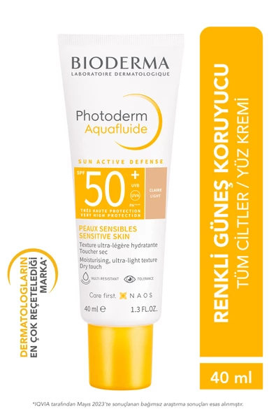 Bioderma Photoderm Aquafluide Light SPF50+ Tüm Ciltler için Yüksek Koruma Sağlayan Renkli Güneş Kremi 40 ml.