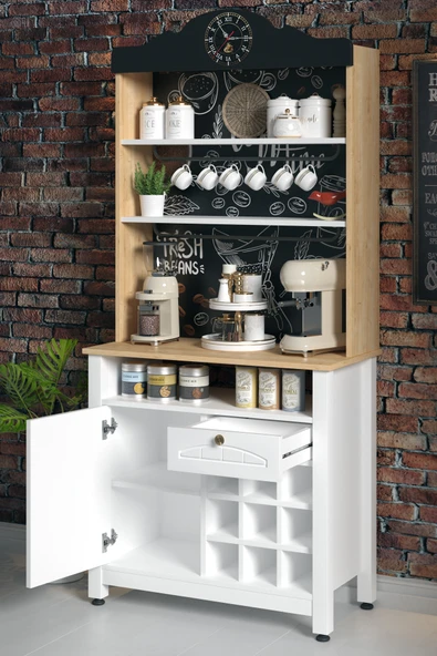 Kahve Köşesi, Kapaklı Ve Çekmeceli, Bardaklık Bölmeli Çok Amaçlı Dolap - 4