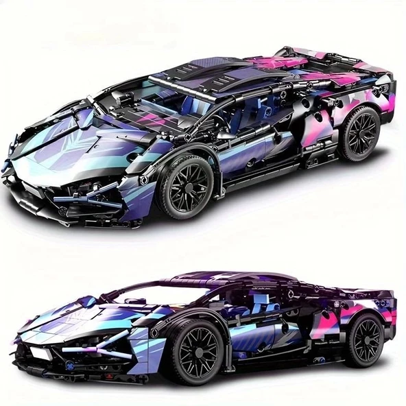 1280 parça Cyberpunk Mor Cool 1:14 Ölçekli Spor Araba Yapı Blokları Seti 3D Montaj Modeli Kiti, Gençler & Yetişkinler İç - 6