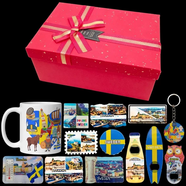 İsveç Hediye Kutusu 10 Parça Kupa Magnet Anahtarlık Kutu - Resim 2