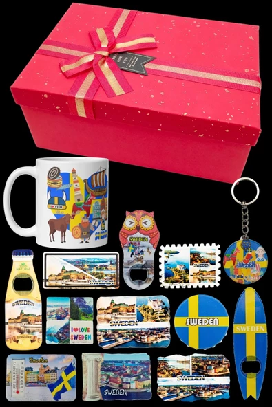 İsveç Hediye Kutusu 10 Parça Kupa Magnet Anahtarlık Kutu - Resim 6