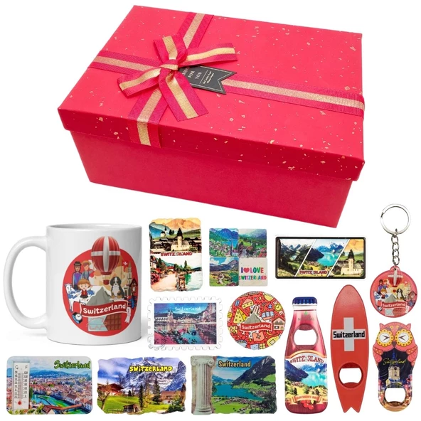 İsviçre Hediye Kutusu 10 Parça Kupa Magnet Anahtarlık Kutu ürün görseli