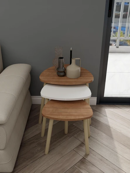 3lü Üçgen Zigon Sehpa Marbella Kiraz-Beyaz - 1