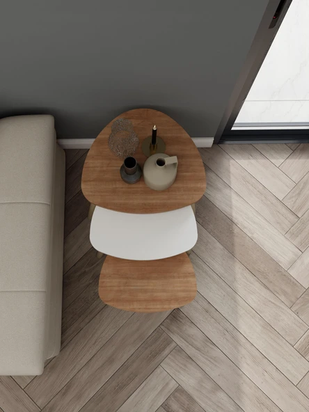 3lü Üçgen Zigon Sehpa Marbella Kiraz-Beyaz - 3