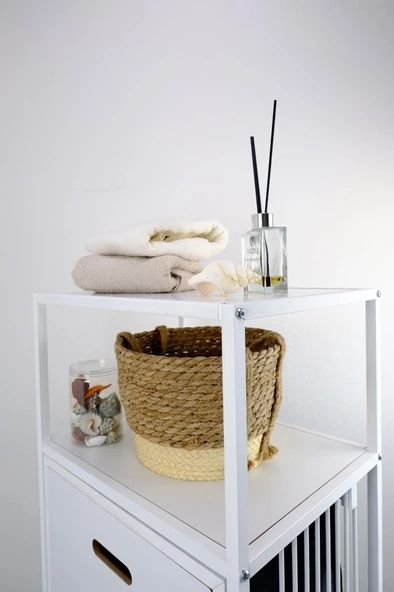 Digithome Metal Kirli Sepetli 2 Raflı Çok Amaçlı Banyo Düzenleyici Raf Organizer Beyaz – MRS-007 C1-1-369 - 3