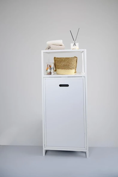 Digithome Metal Kirli Sepetli 2 Raflı Çok Amaçlı Banyo Düzenleyici Raf Organizer Beyaz – MRS-007 C1-1-369 - 2