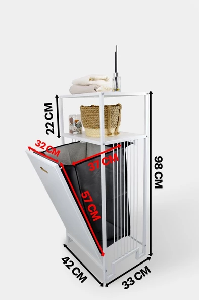 Digithome Metal Kirli Sepetli 2 Raflı Çok Amaçlı Banyo Düzenleyici Raf Organizer Beyaz – MRS-007 C1-1-369 - 4