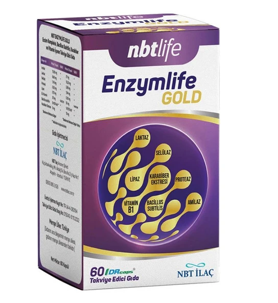 Nbtlife Enzymlife Gold Enzim Kompleksi, Bacillus Subtilis, Karabiber Ve Vitamin İçeren Takviye Edici Gıda 60 Kapsül ürün görseli 1
