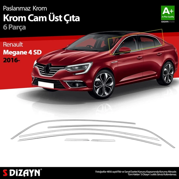 S-Dizayn Renault Megane 4 SD Krom Cam Üst Çıtası 6 Prç. 2016 Üzeri