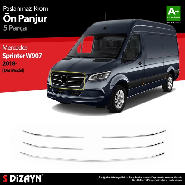S-Dizayn Mercedes Sprinter W907 Krom Ön Panjur Dar Model 5 Prç 2018 Üzeri - 1