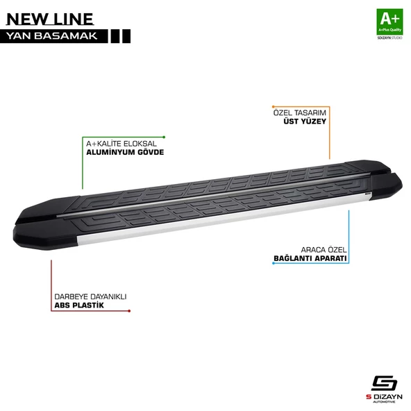 S-Dizayn Isuzu D-Max 2 NewLine Aluminyum Yan Basamak 203 Cm 2012-2019 A+ Kalite