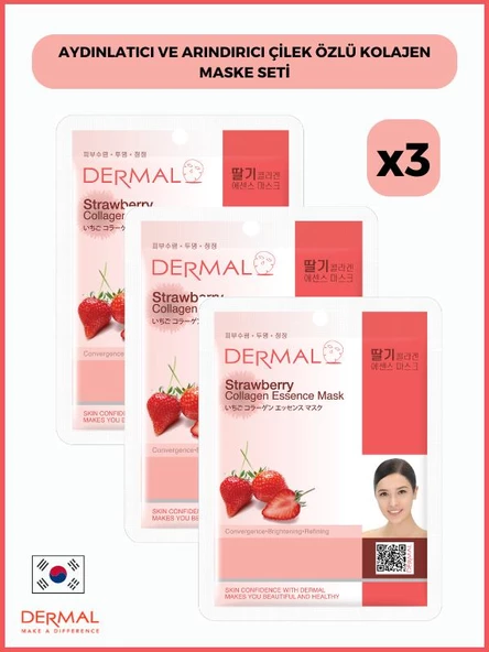 Dermal Aydınlatıcı Ve Arındırıcı Çilek Özlü Kolajen Maske 23gr 3 Adet
