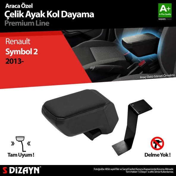 S-Dizayn Renault Symbol Kol Dayama Kolçak Çelik Ayaklı ABS Siyah 2013-2017 A+Kalite ürün görseli 1