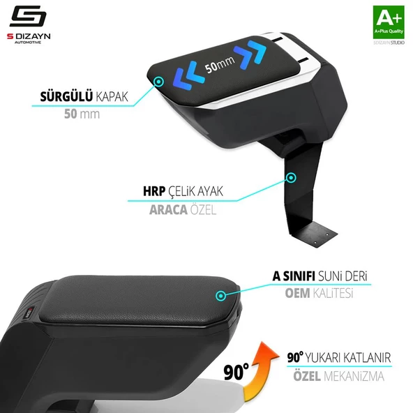 S-Dizayn Peugeot 206 Kol Dayama Kolçak Çelik Ayaklı ABS Gri 1998-2012 A+Kalite - 3