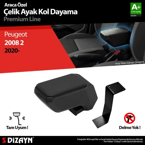 S-Dizayn Peugeot 2008 Kol Dayama Kolçak Çelik Ayaklı ABS Siyah 2020-2023 A+Kalite ürün görseli 1