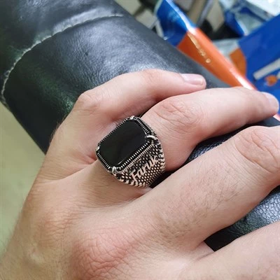 Gümüş İsimli Oniks Taşlı Erkek Yüzük - 4