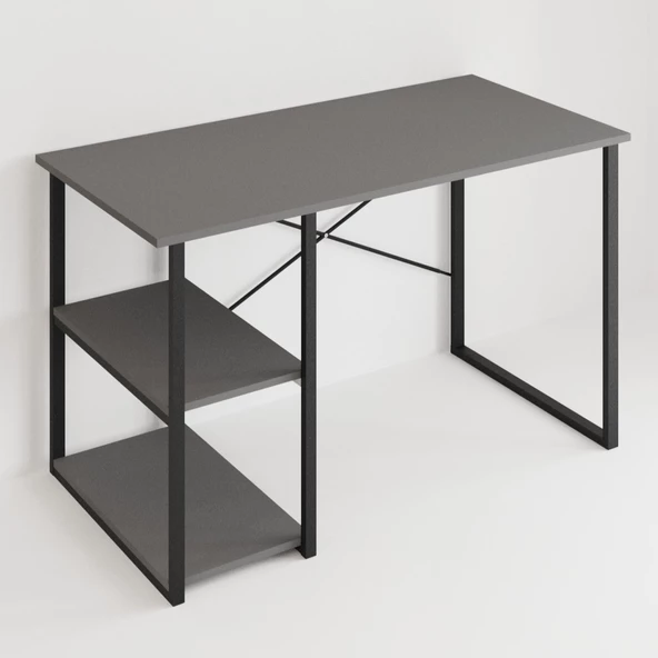 Eportatif Çalışma Masası Raflı Ofis Laptop Bilgisayar Masası Füme 1420 - 4