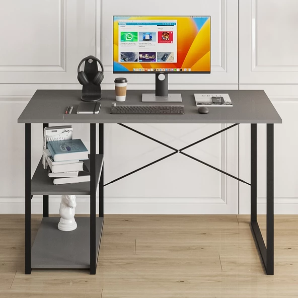 Eportatif Çalışma Masası Raflı Ofis Laptop Bilgisayar Masası Füme 1420 - 2