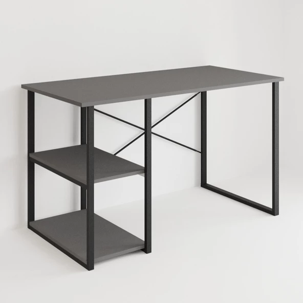 Eportatif Çalışma Masası Raflı Ofis Laptop Bilgisayar Masası Füme 1420 - 7