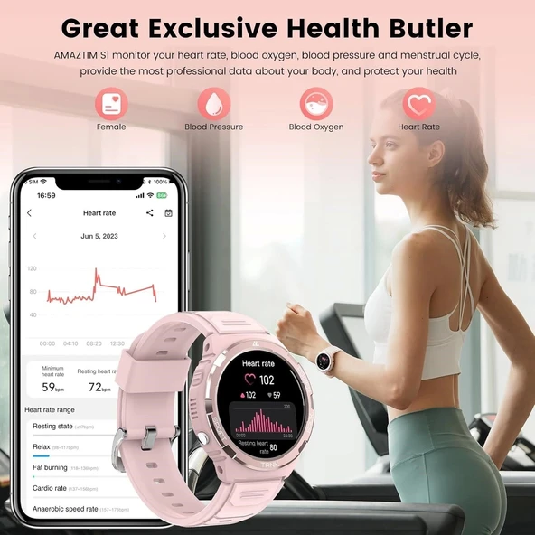 AMAZTIM Akıllı Saat, En Hafif Fitness Takip Cihazı, Kadınlar İçin - Pembe - 3