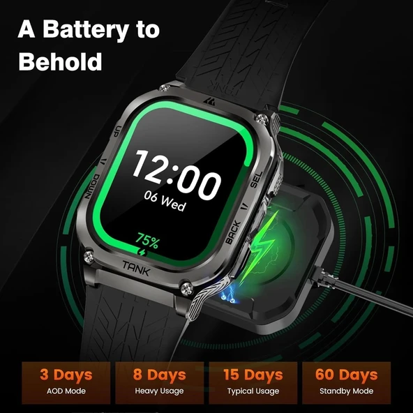 AMAZTIM Akıllı Saat, 60 Gün Pil Ömrü, Yüzme Dalışı Full Metal - Siyah - 4