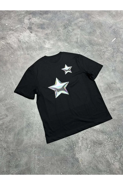 STARS BASKLI OVERSİZE T-SHİRT