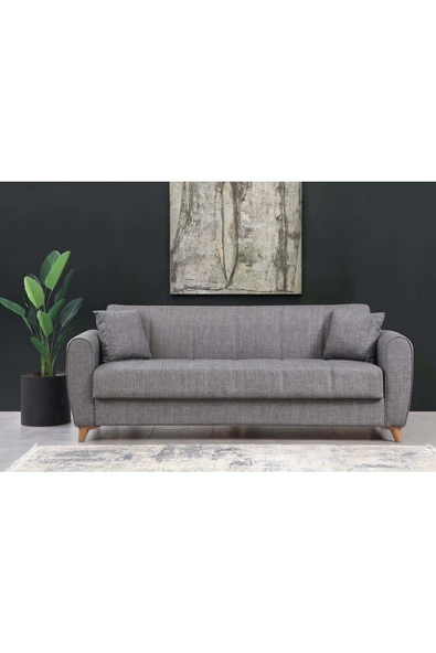 Perla Sofa Santoz Yataklı Sandıklı Üçlü Kanepe Gri