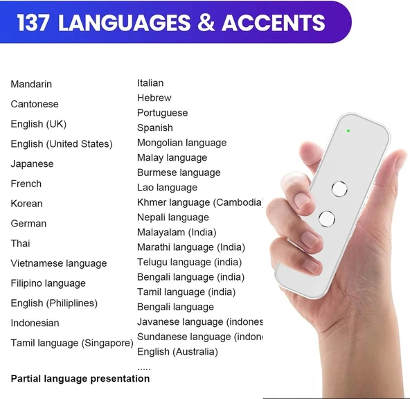 Chunmu Gerçek Zamanlı İki Yönlü - 137 Dil Tercüman Cihazı - Beyaz - 2