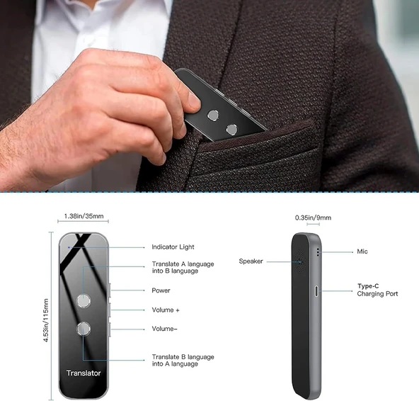Chunmu Gerçek Zamanlı İki Yönlü - 137 Dil Tercüman Cihazı - Gri - 4