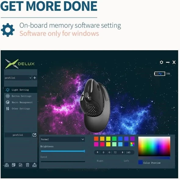 DeLUX Seeker Kablosuz Ergonomik Dikey Mouse, OLED Ekran - M618SXD-Mavi - 4