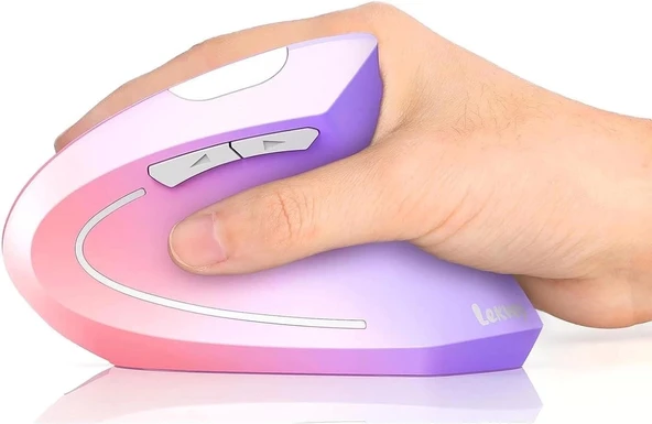 Lekvey Dikey Kablosuz Ergonomik Mouse, Şarj Edilebilir 2.4G Optik - Mor/Pembe