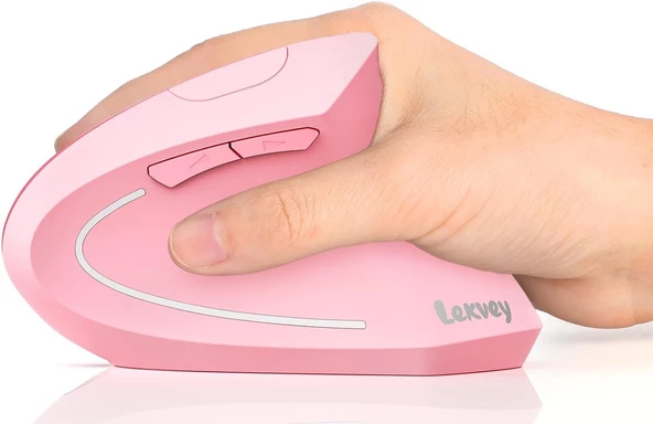 Lekvey Dikey Kablosuz Ergonomik Mouse, Şarj Edilebilir 2.4G Optik - Pembe