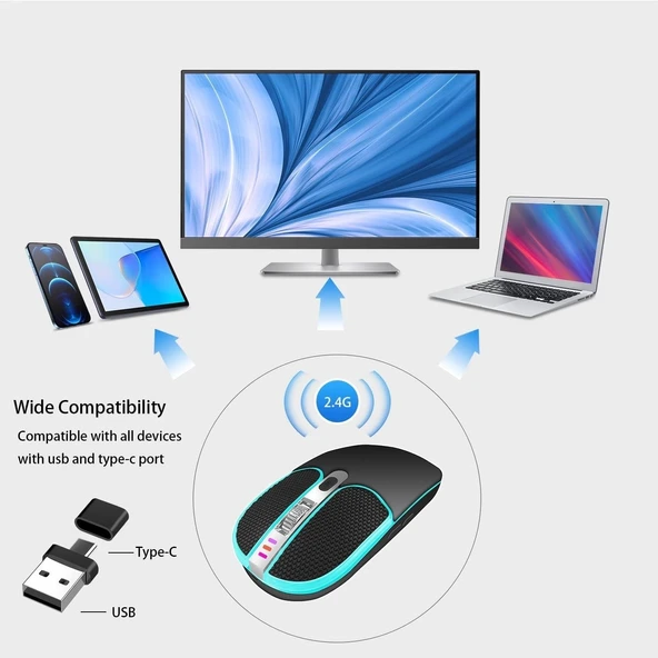 Dancesoul Deri Düğmeli Kablosuz Mouse, RGB Renkli Işıklı LED - Siyah - 4