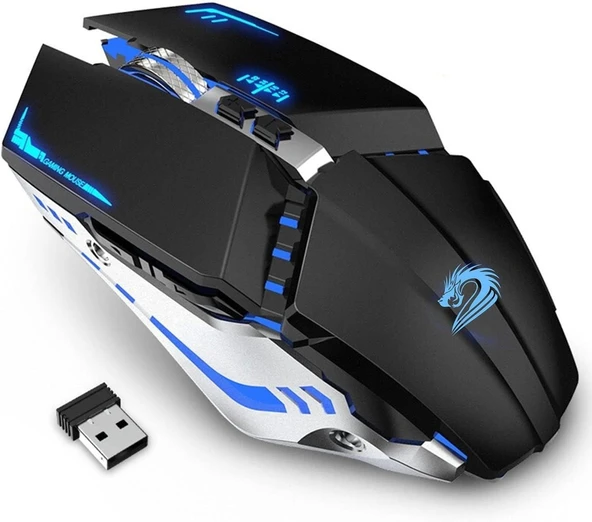 TENMOS T12 Kablosuz Oyun Mouse Şarj Edilebilir, 2.4G Sessiz Optik - Siyah