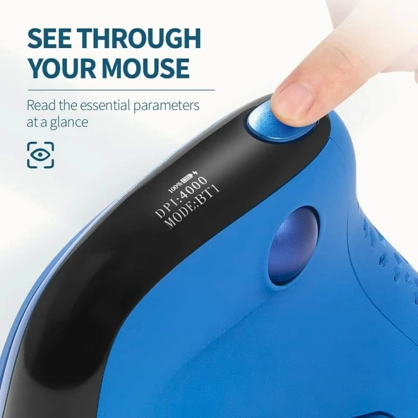 DeLUX Seeker Kablosuz Ergonomik Dikey Mouse, OLED Ekran - M618SXD-Mavi - 2