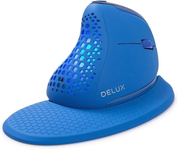 DeLUX Seeker Kablosuz Ergonomik Dikey Mouse, OLED Ekran - M618SXD-Mavi