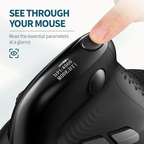 DeLUX Seeker Kablosuz Ergonomik Dikey Mouse, OLED Ekran - M618XSD-Siyah - 2