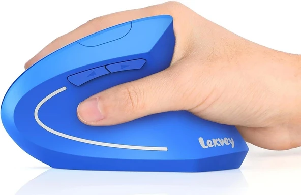 Lekvey Dikey Kablosuz Ergonomik Mouse, Şarj Edilebilir 2.4G Optik - Mavi