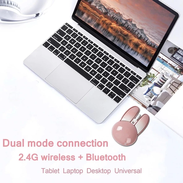 Guguelec Kablosuz Mouse, Sevimli Tavşan Bluetooth Çift Mod, Küçük - Pembe - 2
