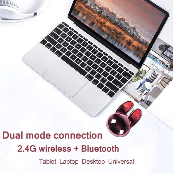 Guguelec Kablosuz Mouse, Sevimli Tavşan Bluetooth Çift Mod, Küçük - Kırmızı - 3
