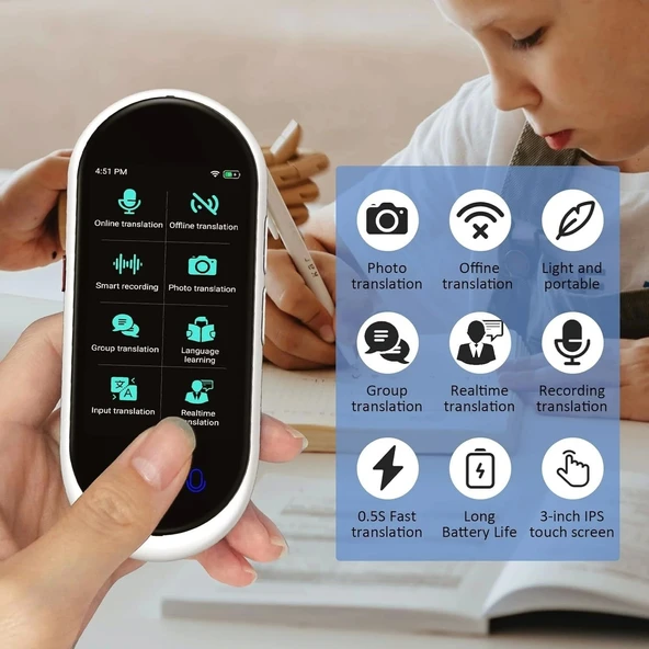 HASLED 5 Yönlü Taşınabilir Tercüman WiFi Gerektirmez 138 Dil - Beyaz - 2