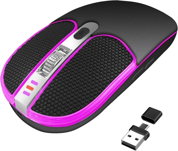 Dancesoul Deri Düğmeli Kablosuz Mouse, RGB Renkli Işıklı LED - Siyah