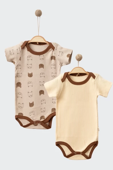 Erkek Bebek 2li Zıbın Seti %100 Pamuklu Yumuşak Dokulu Kısa Kollu Çıtçıtlı Bebek Badisi Açık Yeşil - 2