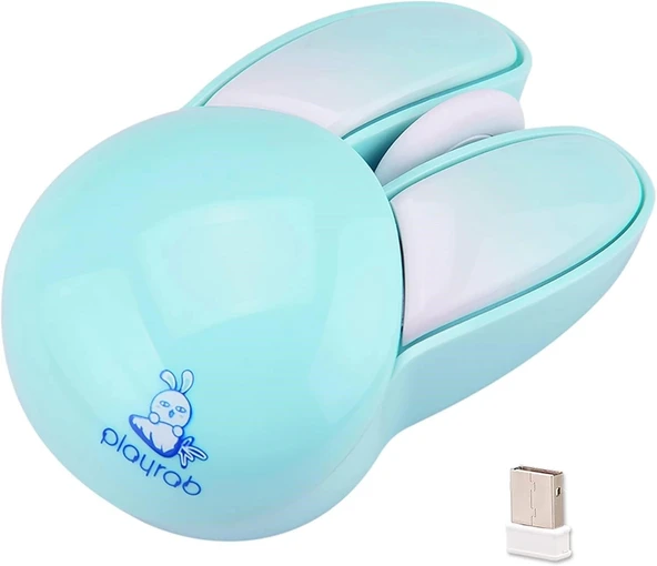 Lomiluskr Sevimli Tavşan 2.4G Kablosuz Sessiz Mouse - Mavi Tavşan