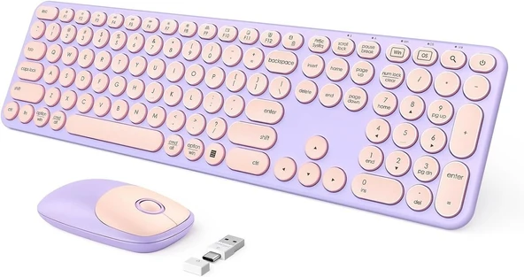 Seenda Kablosuz Klavye ve Mouse, USB ve Type-C - Pembe/Mor