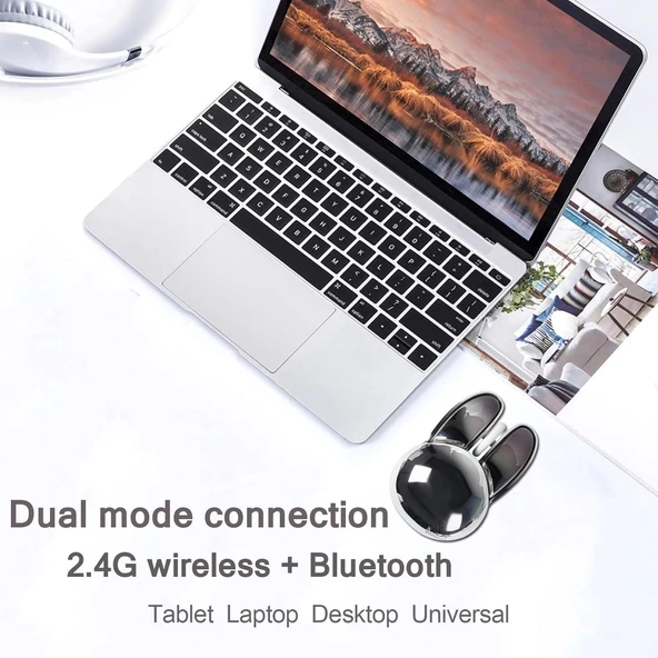 Guguelec Kablosuz Mouse, Sevimli Tavşan Bluetooth Çift Mod, Küçük - Gümüş - 2