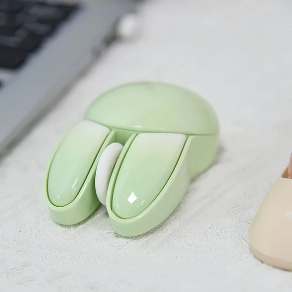 Lomiluskr Sevimli Tavşan 2.4G Kablosuz Sessiz Mouse - Yeşil Tavşan - 3