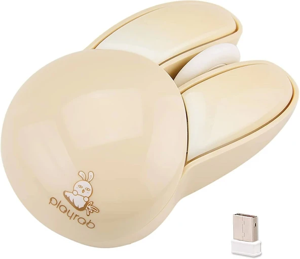 Lomiluskr Sevimli Tavşan 2.4G Kablosuz Sessiz Mouse - Bej Tavşan