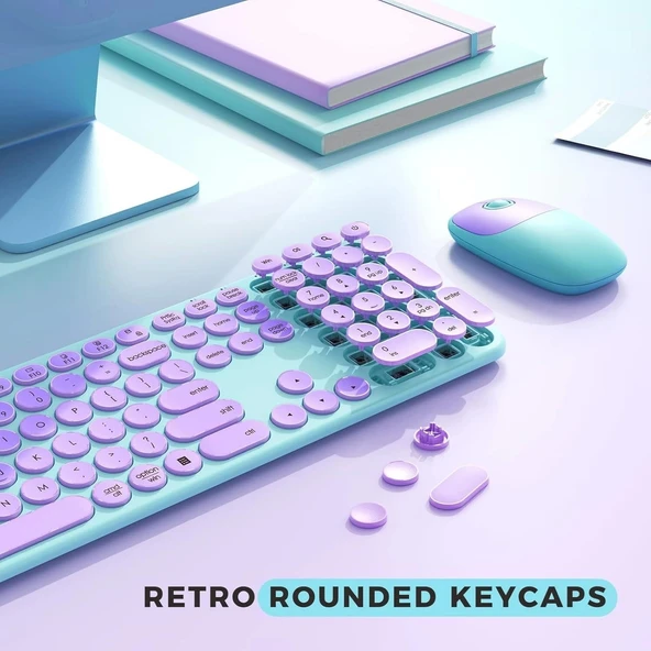 Seenda Kablosuz Klavye ve Mouse, USB ve Type-C - Mor/Yeşil - 3